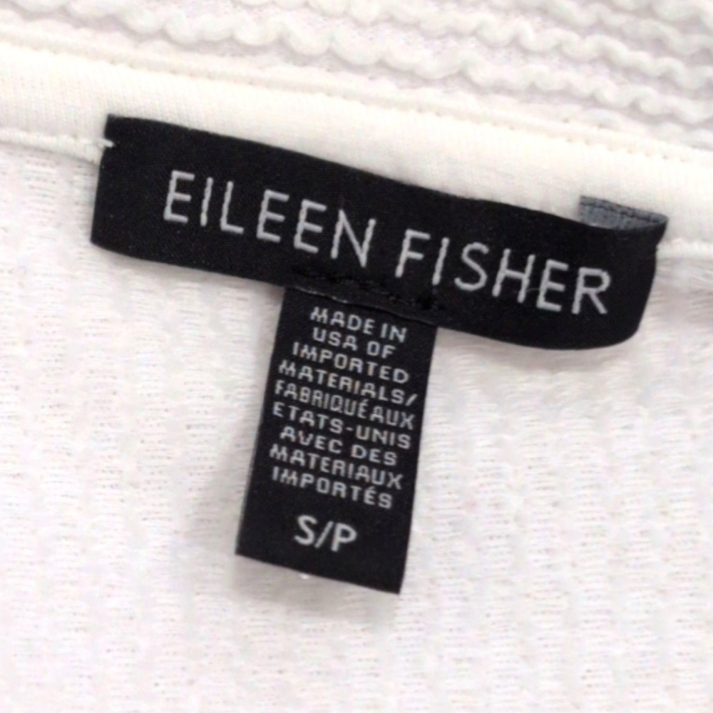 Eileen Fisher White Open Front Cardigan Organic Cotton Small Textured - Picture 3 of 4